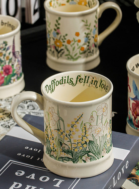 设计感杯子高级复古油画风铃花马克杯陶瓷水杯女家用办公室咖啡杯