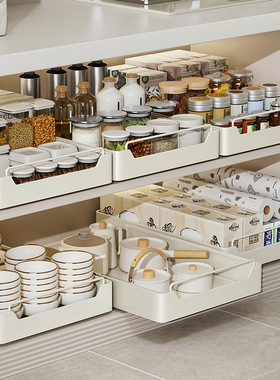 免钉拉篮橱柜调味料架抽屉式收纳盒下水槽厨房多功能置物架碗碟盘