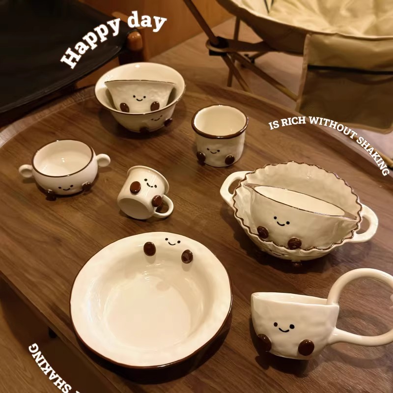 特别好看的双耳碗可爱泡面碗带手柄甜品酸奶碗陶瓷儿童辅食碗汤碗