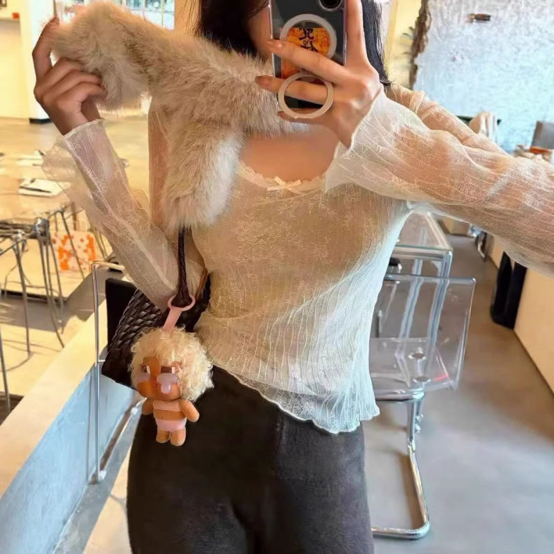 纯欲风气质长袖蕾丝衫女春季2026新款百搭修身显瘦打底衫套头上衣,女装/女士精品,毛针织衫,淘宝优惠券,粉丝福利购,淘宝优惠卷