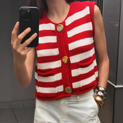 2025春秋季欧美新款休闲条纹毛衣