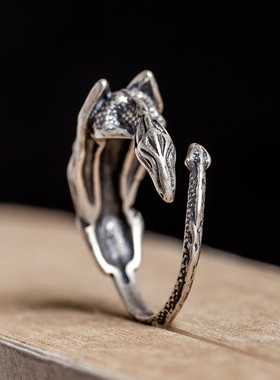 暗夜 s925纯银霸气夸张睡龙戒指 开口可调沉睡之龙指环痞帅男孩潮