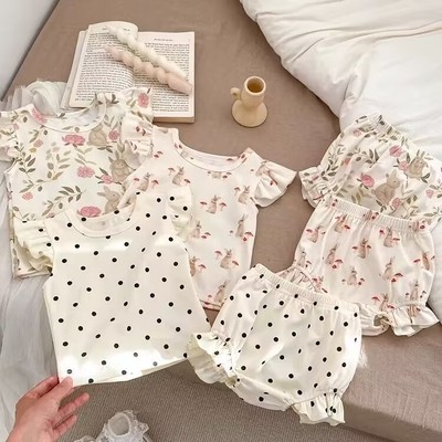 夏季套装女宝宝冰丝飞袖两件套