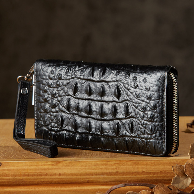 手工男士长款拉链钱包高档真皮手拿包鳄鱼纹皮钱包时尚休闲男款潮