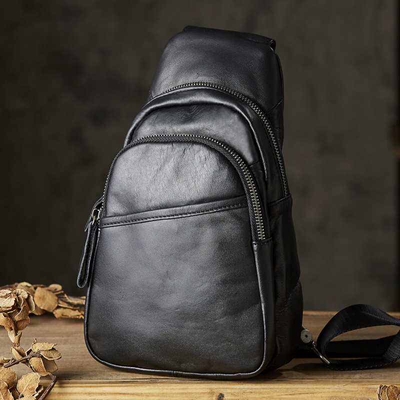 手工真皮胸包男士斜挎包时尚百搭头层牛皮胸前包斜背包通勤男包潮