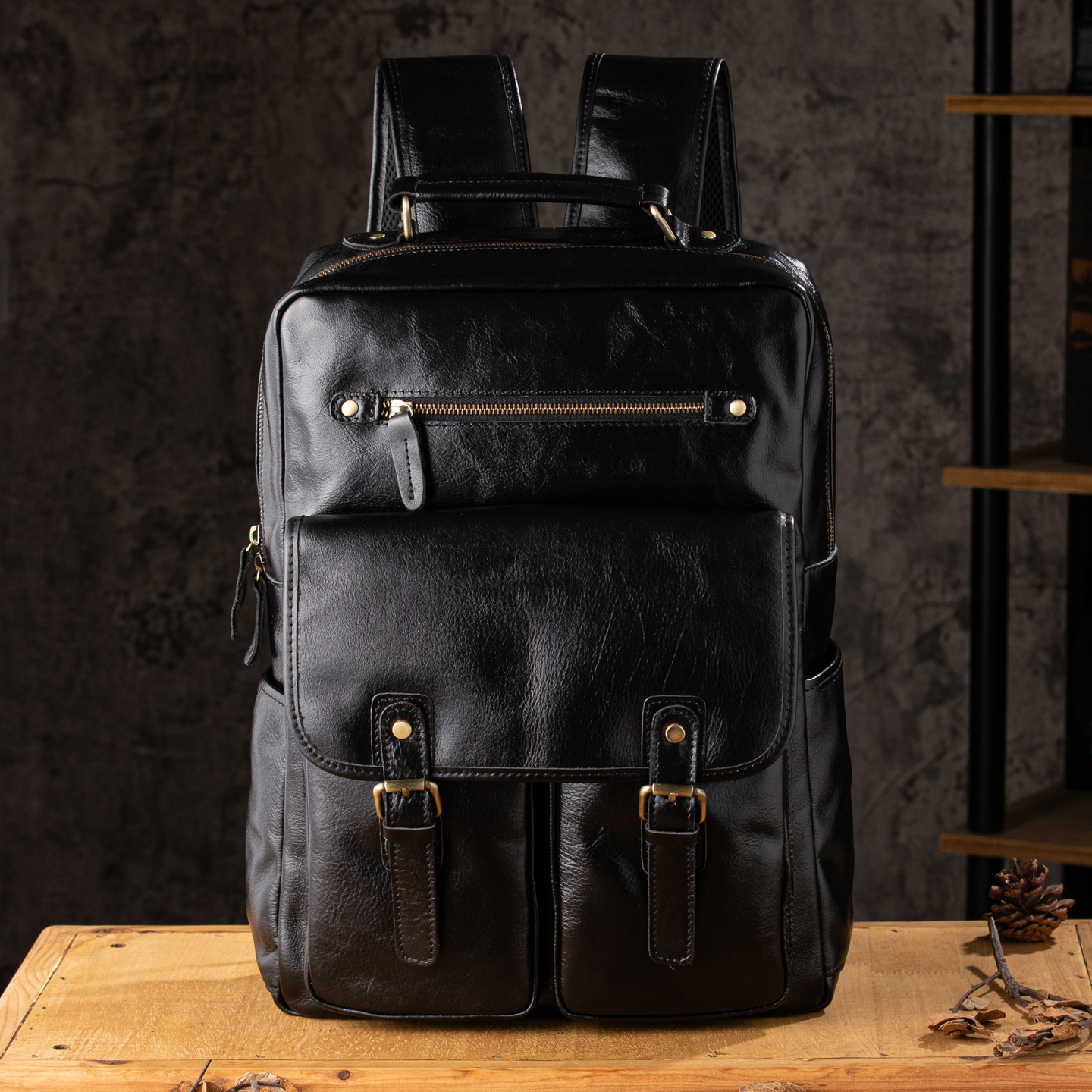 原创手工植鞣皮双肩包男士休闲书包真皮电脑背包大容量商务旅行包