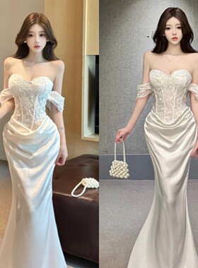 法式小众礼服设计感抹胸露背修身收腰订婚法式包臀长裙女夏季新款