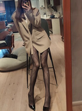 烫金网红闪亮带钻丝袜女菱形格提花丝袜连裤袜薄款性感防勾丝黑丝