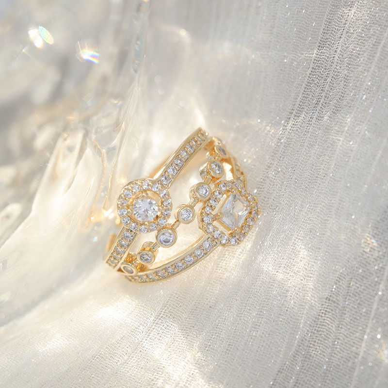 欧美新款圆形锆石戒指闪亮气质简约指环活口食指介子时尚首饰品女