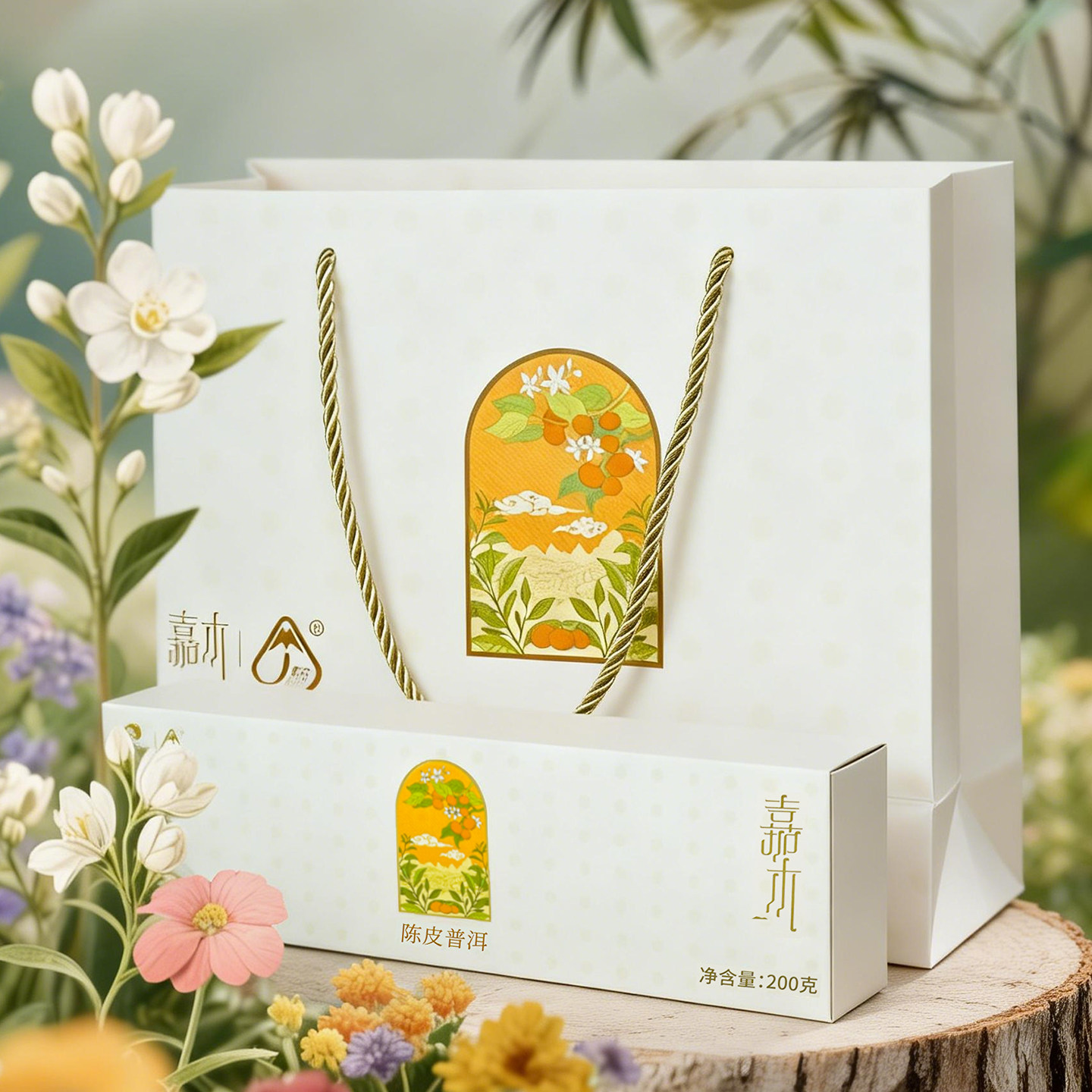 八角亭嘉木2025年陈皮普洱送礼200g礼盒新会橘皮云南熟茶叶柑普茶