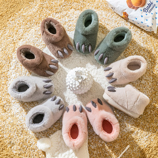 冬季新款恐龙爪子棉鞋男童包头室内防滑加厚毛毛拖鞋女宝宝1-3岁5