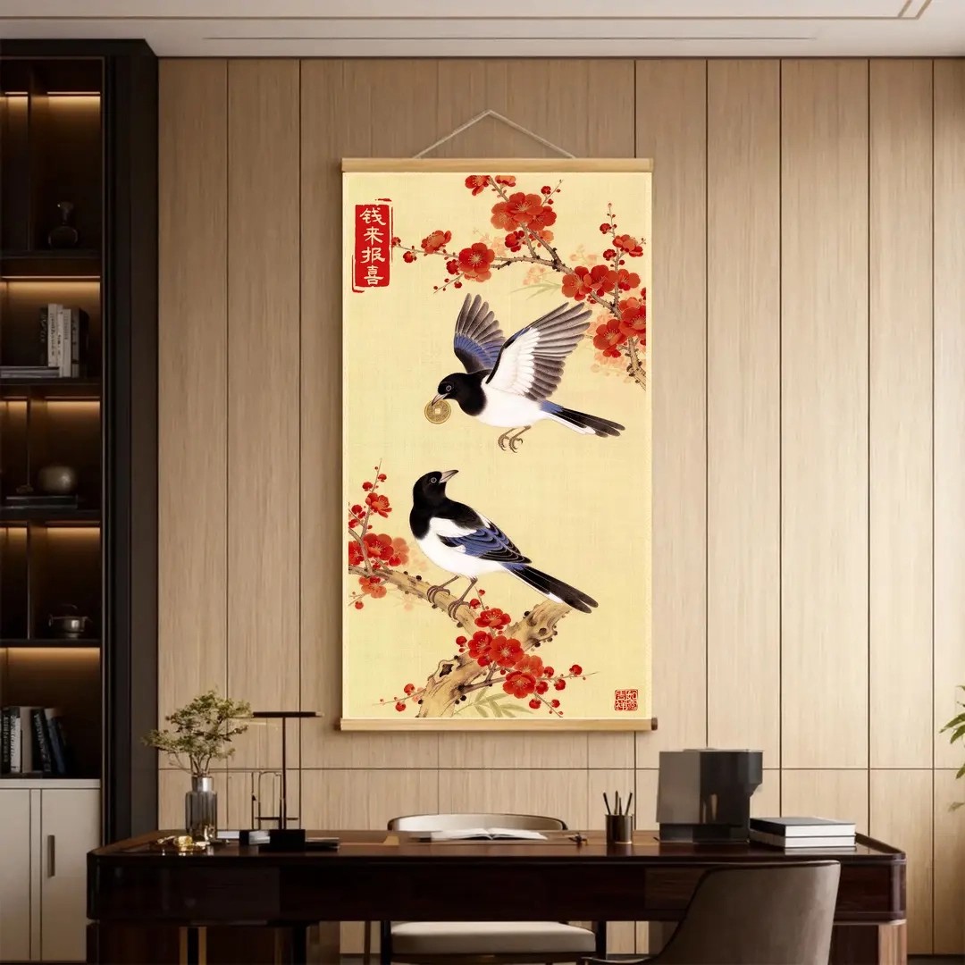 钱来报喜新中式挂画客厅玄关挂画