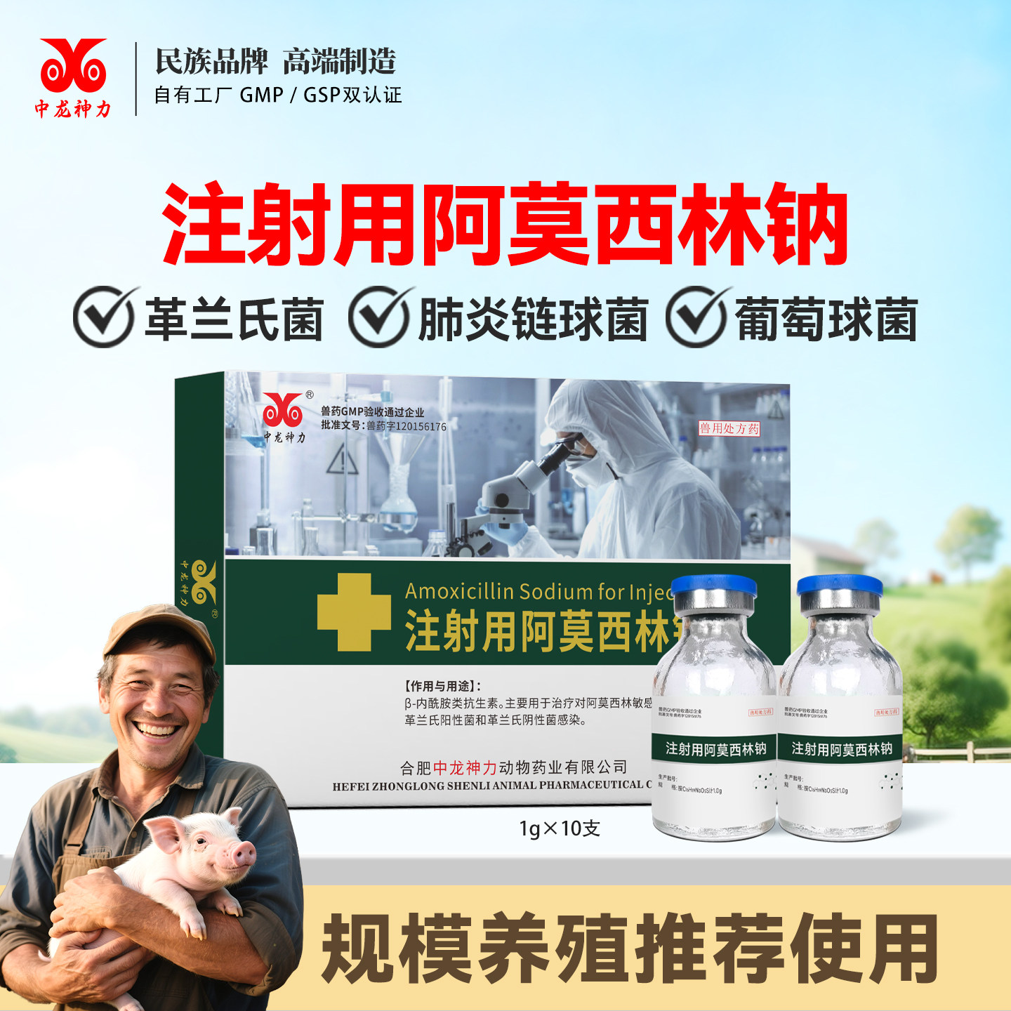 中龙注射用阿莫西林钠兽用猪胸膜肺炎副伤寒牛羊抗菌消炎退烧兽药,宠物/宠物食品及用品,家养大动物药品,淘宝优惠券,粉丝福利购,淘宝优惠卷