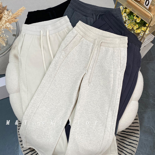 高腰加绒抽绳瑜伽阔腿裤