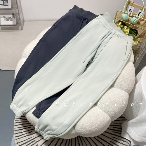 双层腰高腰束脚运动裤