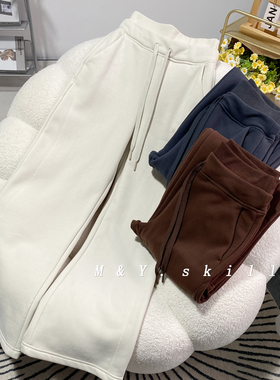 美拉德~双层腰加绒阔腿裤Plush Fleece款秋冬拉绒松紧腰瑜伽卫裤