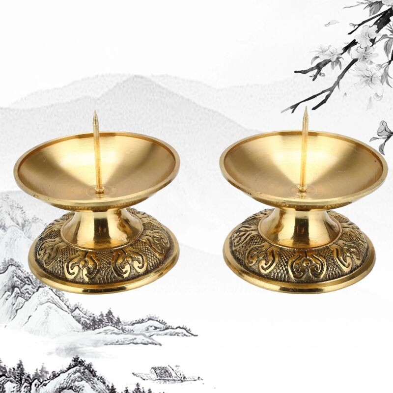 复古中式结婚纯铜烛台佛堂寺庙蜡烛座针烛台仿古家居摆件佛具图片