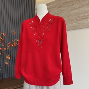 时尚洋气中老年女士100%纯羊毛内搭上衣冬季妈妈装保暖绵羊毛毛衣
