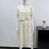 夏季 短袖 新款 薄款 圆领盘扣遮肉裙子 洋气连衣裙妈妈夏装 中老年女装