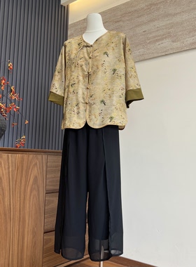 新中式妈妈夏季短袖开衫T恤套装