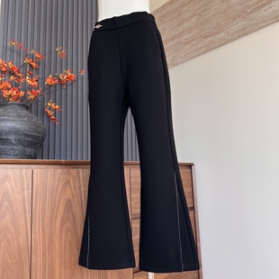 时尚新款妈妈装秋冬季喇叭长裤子松紧腰中老年女加绒洋气保暖裤子