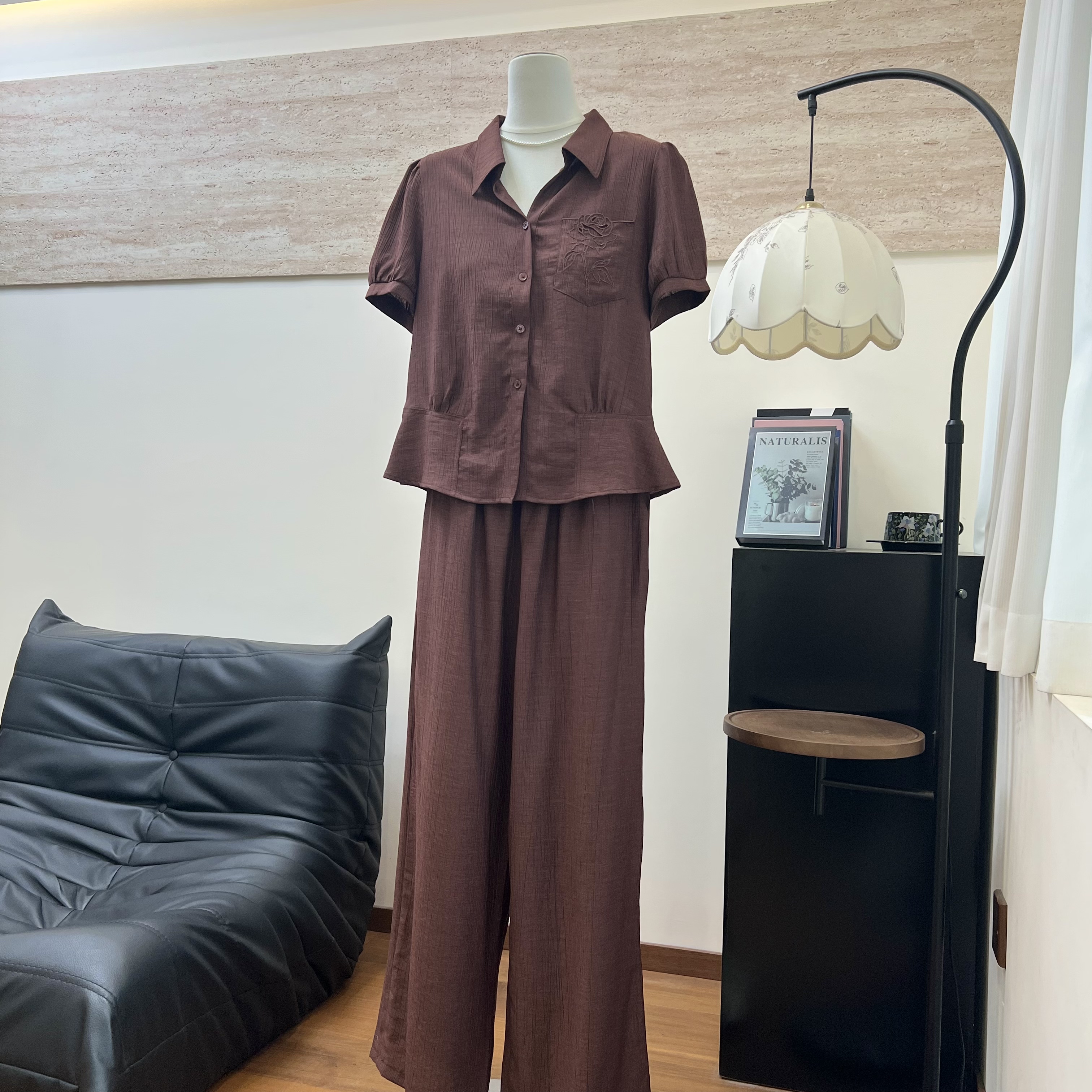 新款妈妈装夏季翻领开衫短袖套装