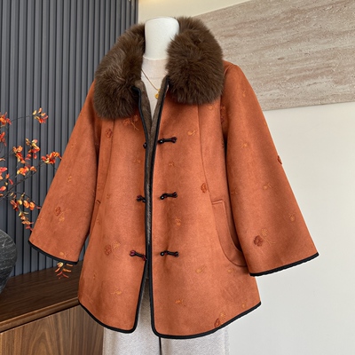 新中式新款冬季妈妈皮毛一体开衫