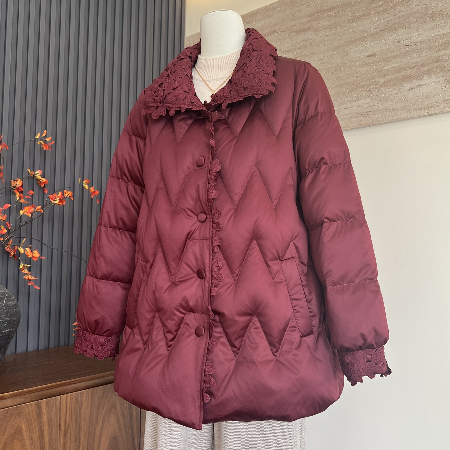 洋气妈妈中长款冬季拉链90白鸭绒