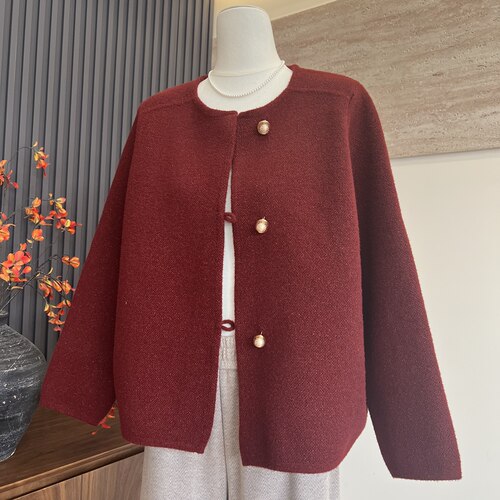 新款妈妈装春季圆领纽扣开衫