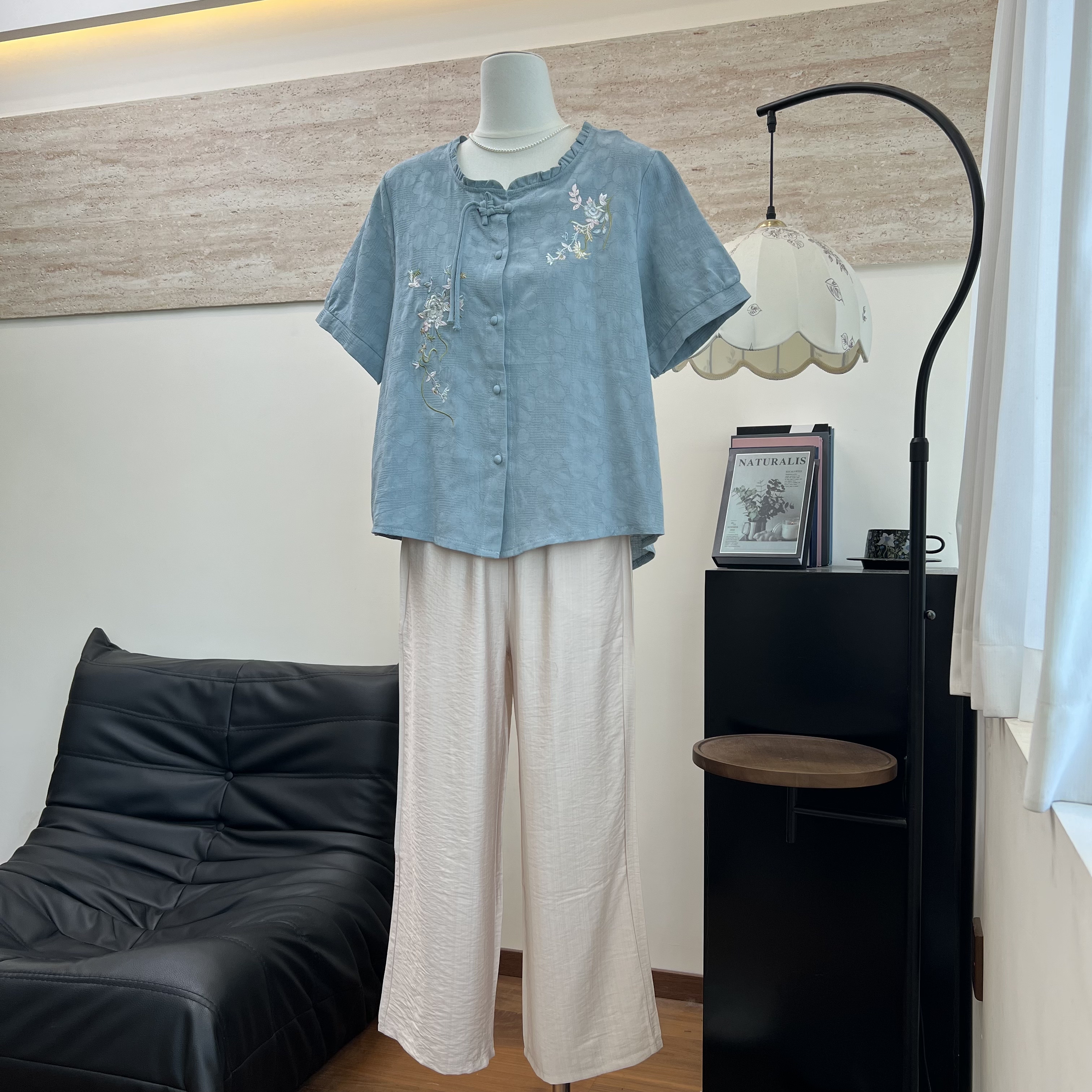 妈妈装夏季短袖开衫棉T恤套装
