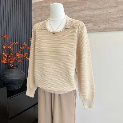 妈妈装新款洋气时尚针织圆领打底