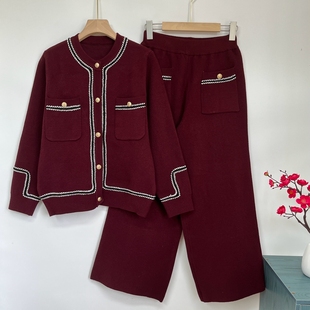 妈妈秋装气质针织套装中年女装短款外套中老年新款阔太太洋气上衣