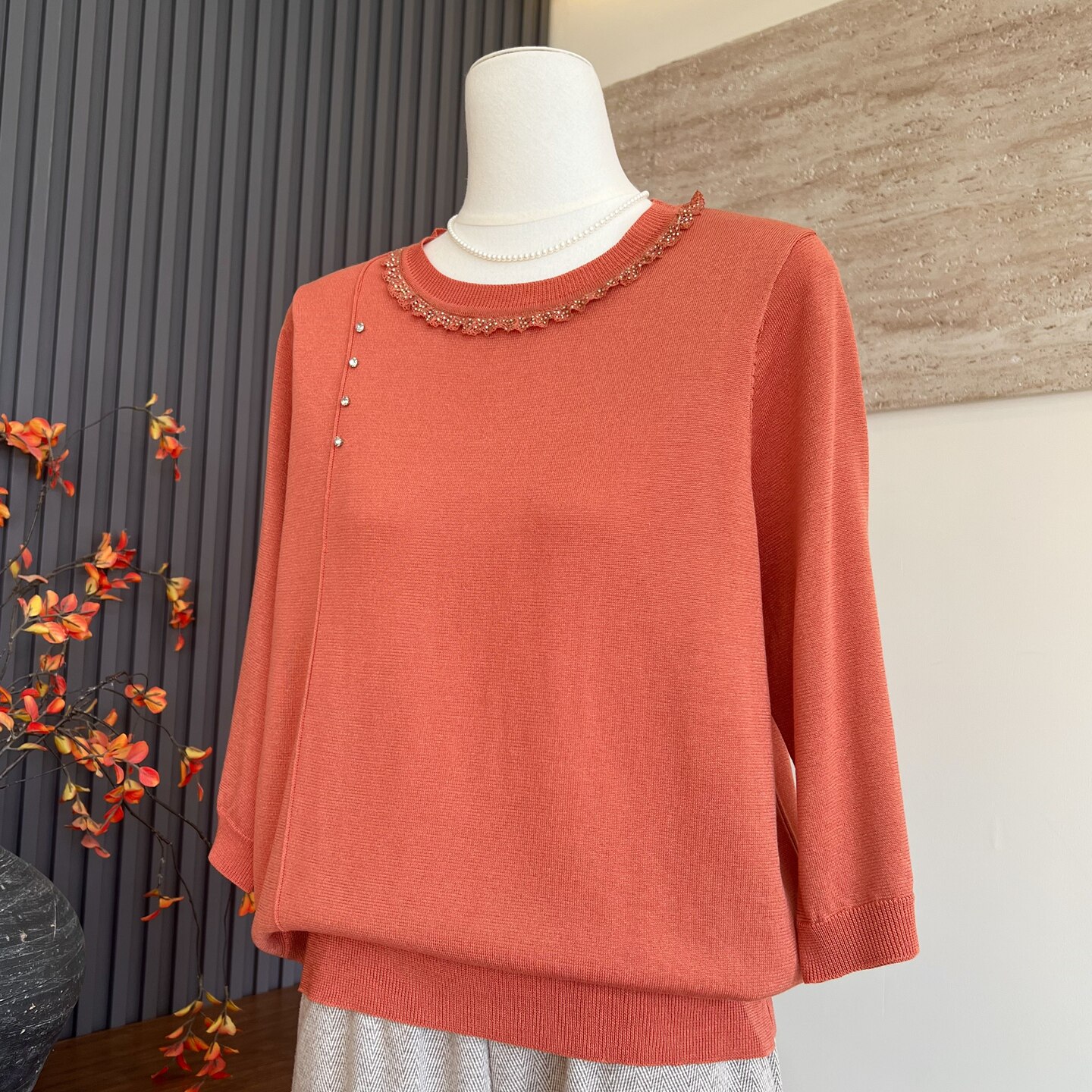 时尚新款妈妈装春夏季针织七分袖上衣T恤中老年女士气质显瘦小衫