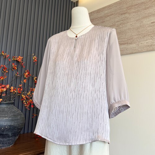 新款妈妈装夏季圆领上衣中袖衬衫