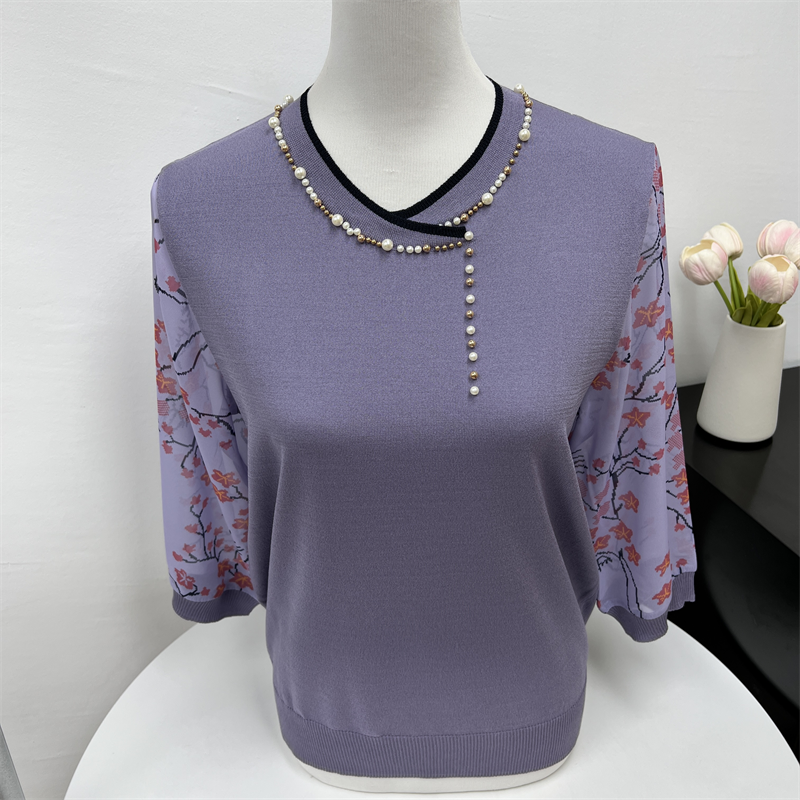洋气妈妈装春装针织T恤新款中老年女装时尚小衫春夏装七分袖上衣