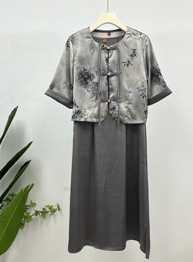 妈妈夏装气质国风连衣裙套装