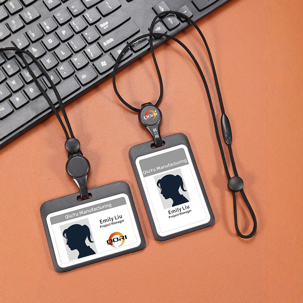 秋雨双面透明可伸缩卡套挂绳安全扣证件卡员工牌卡套易拉扣