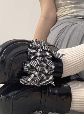 韩系甜美格子蝴蝶结鞋扣可拆卸少女鞋配饰装饰扣