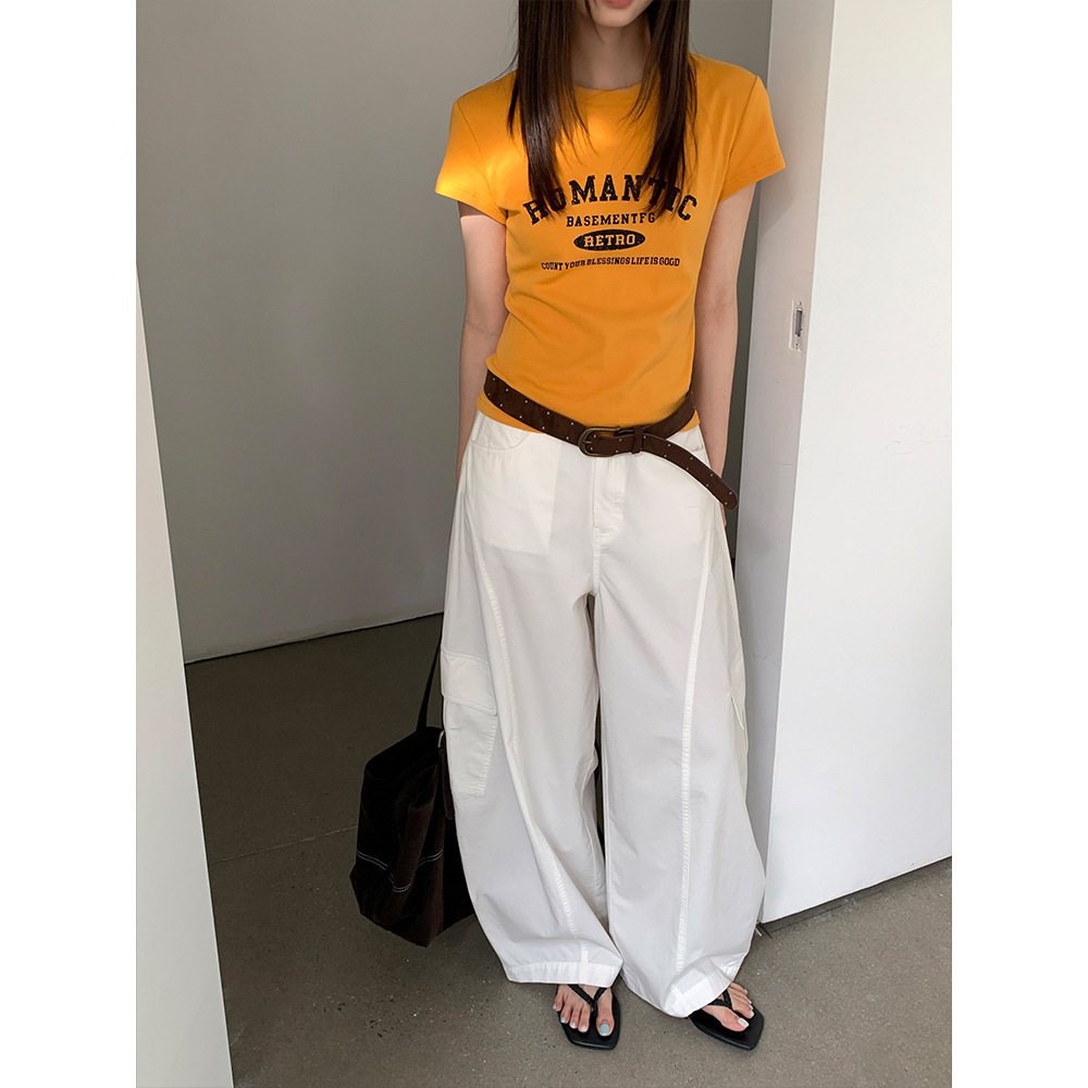 韩版多口袋高腰阔腿休闲裤女春季新款工装风小个子宽松百搭长裤