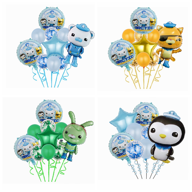 卡通海底小纵队气球五角星组合圆形气球套装男孩宝宝生日布置装饰