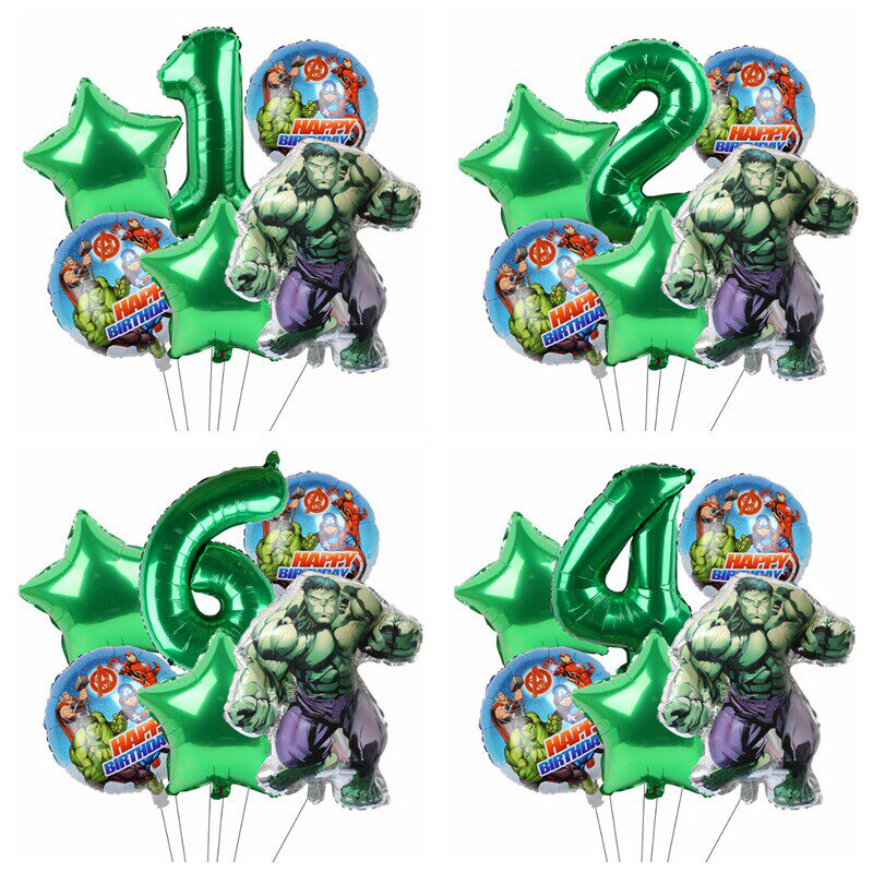 浩克绿巨人卡通铝膜气球男孩儿童户外生日布置数字星星组合印花球