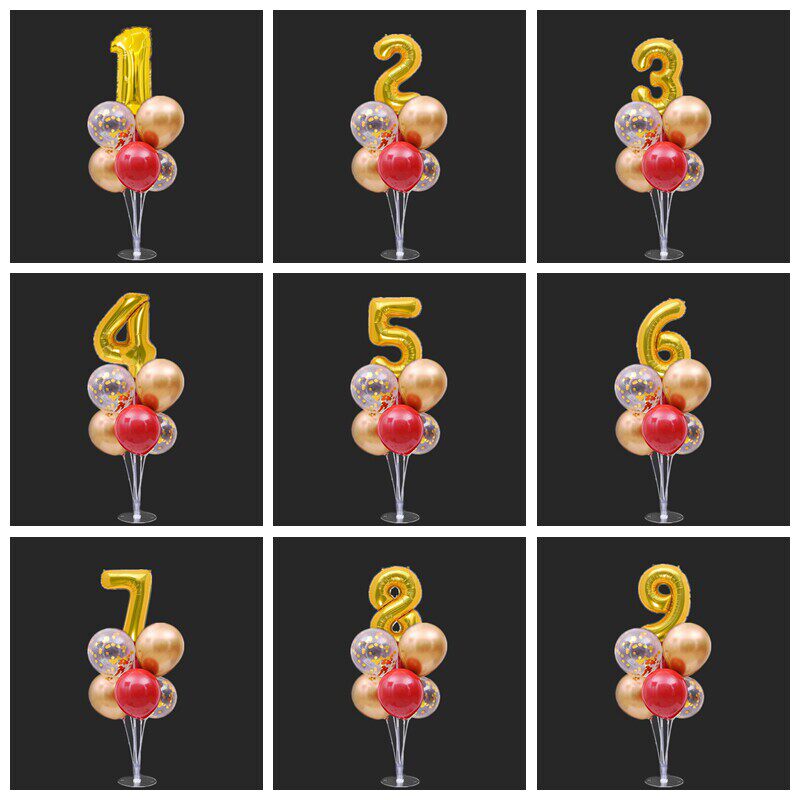 六一儿童节金色数字气球红色亮片组合杆子桌飘装饰男孩生日布置