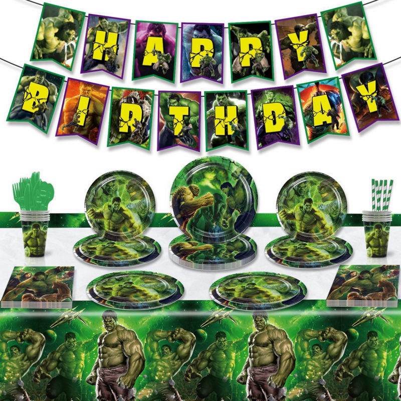 绿巨人生日派对男孩周岁蛋糕插排