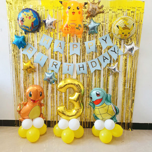 比皮卡丘气球精灵球卡通一周岁生日布置鼠宝宝女宝宝家里会场套装