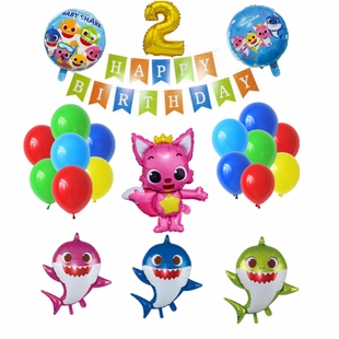 饰男孩3岁女孩生日背景墙装 鲨鱼宝宝主题儿童2周岁生日布置装 扮