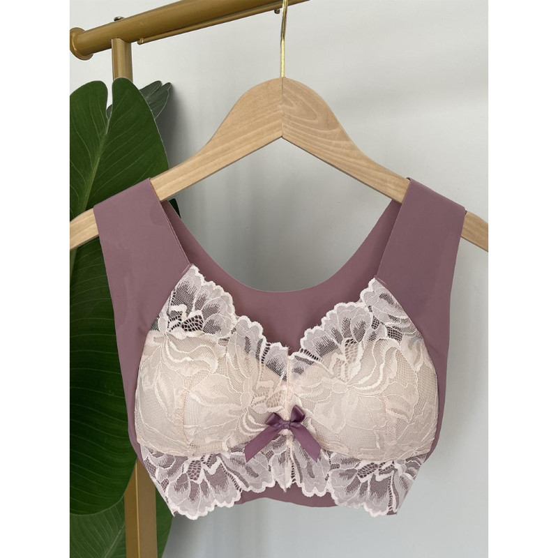 无痕大码文胸无钢圈大胸显小背心一体式胖MM防下垂睡眠内衣D薄