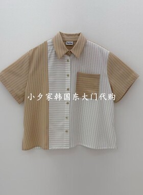 一件包邮 小夕韩国东大门代购RUMBA 26夏女装新品立领拼接衬衫T恤