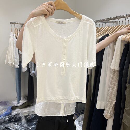 一件包邮 小夕韩国东大门代购FOREST 26夏女装新品低领短袖 T恤