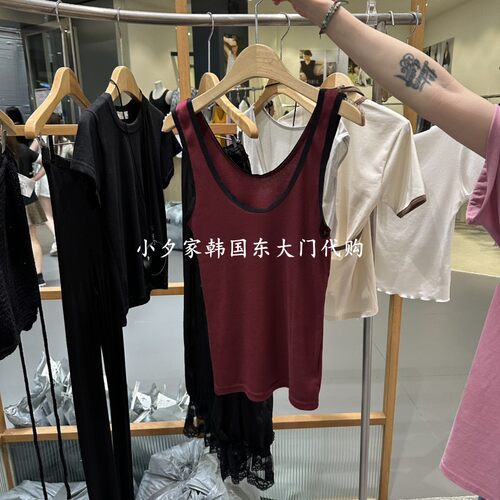 一件包邮 小夕韩国东大门代购SOF 26夏款女装纯色描边 吊带背心