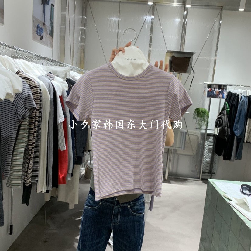 一件包邮 小夕韩国东大门代购TEMPTING26秋女时尚条纹短袖T恤图片